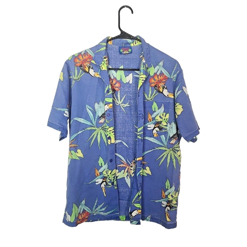 Vintage‎ Hawaii Blues Blue Tropical Hawaiian Button Down Shirt Men's Size Medium